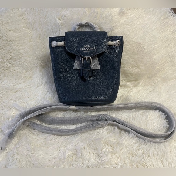 COACH Amelia Convertible Crossbody/Bagpack Soft Pebble Leather Silver/Denim NWOT - Picture 3 of 12